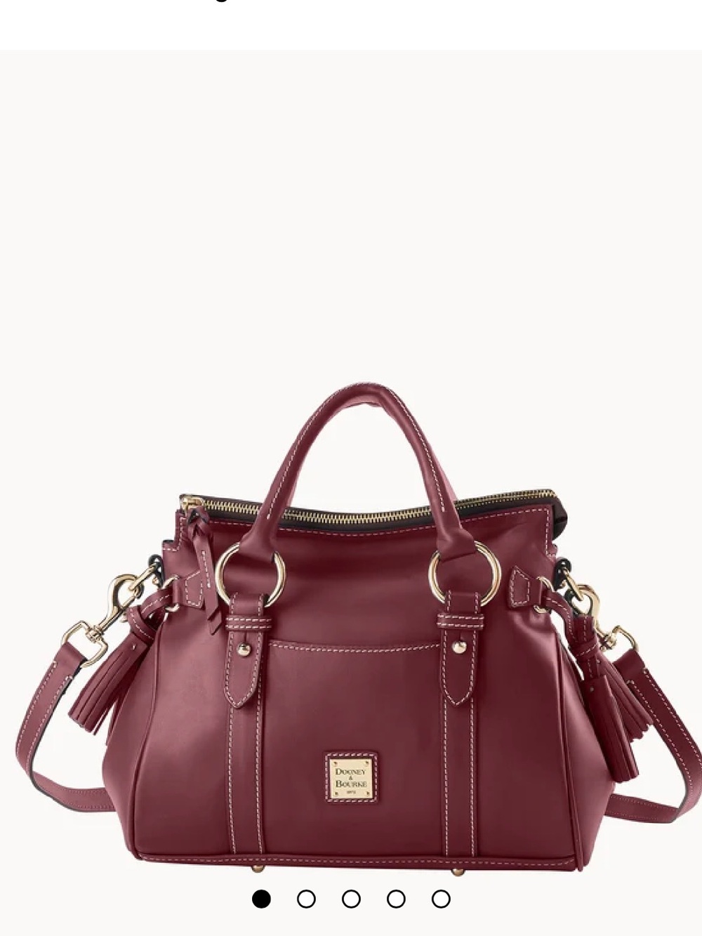 Dooney & Bourke Burgundy Leather Penrose Satchel with Pockets, Gold Hardware